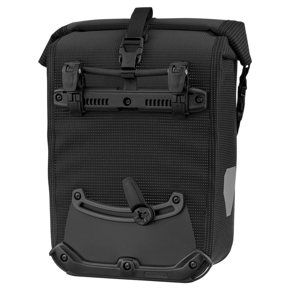 back view of yellow ortlieb sport roller bag reflective waterproof for cycling 