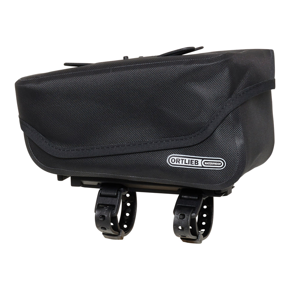 front view of ortlieb black toptube waterproof bag 1.5l for cycling