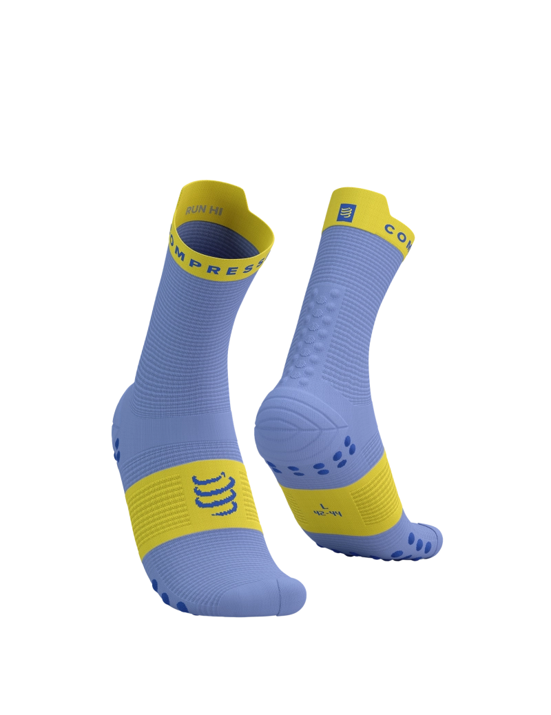 Pair of blue and yellow running socks  