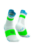 White running socks with green and blue accents 
