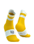 Compressport Pro Racing Socks V4.0 Run Quarter, breathable running sock with blister protection and compression, yellow and white, pair of socks one showing the front and one showing the heel 