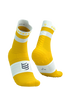 Compressport Pro Racing Socks V4.0 Run Quarter, breathable running sock with blister protection and compression, yellow and white, pair of socks one showing the front and one showing the heel 