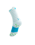 compressport pro racing ultralight run high quarter sock in light blue with touches os lime green and blue. rear side view.