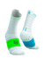 compressport pro racing ultralight run high quarter sock in light blue with touches os lime green and blue. side view.