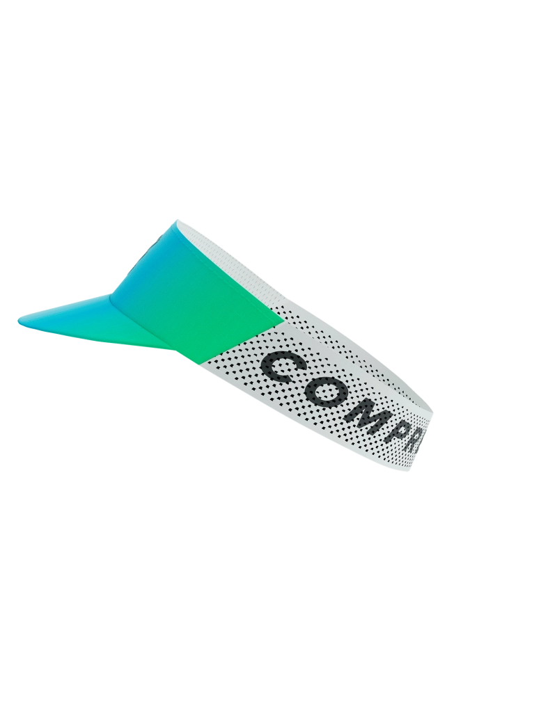 picture of compressport pro racing visor in the star white and blue green side on view