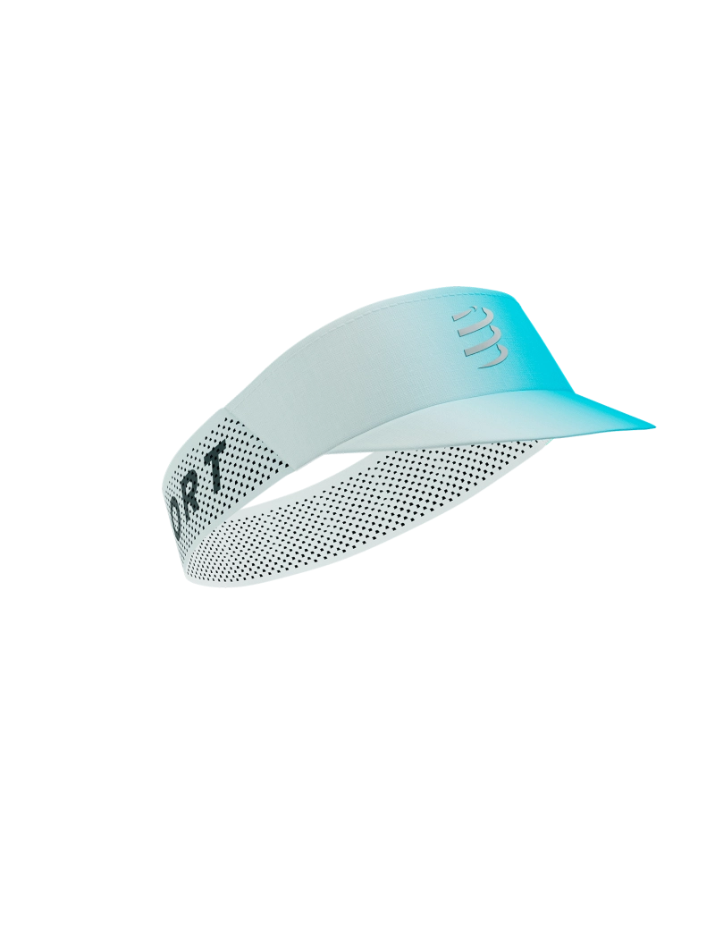 picture of compressport pro racing visor in the star white and blue green side on view