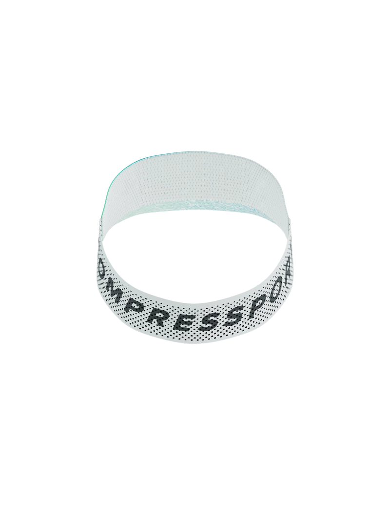 picture of compressport pro racing visor in the star white and blue green rear view