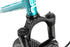 radio asura complete bike with 26" wheel for dirt jumping, pump tracks, blue colour, close up of bike fork