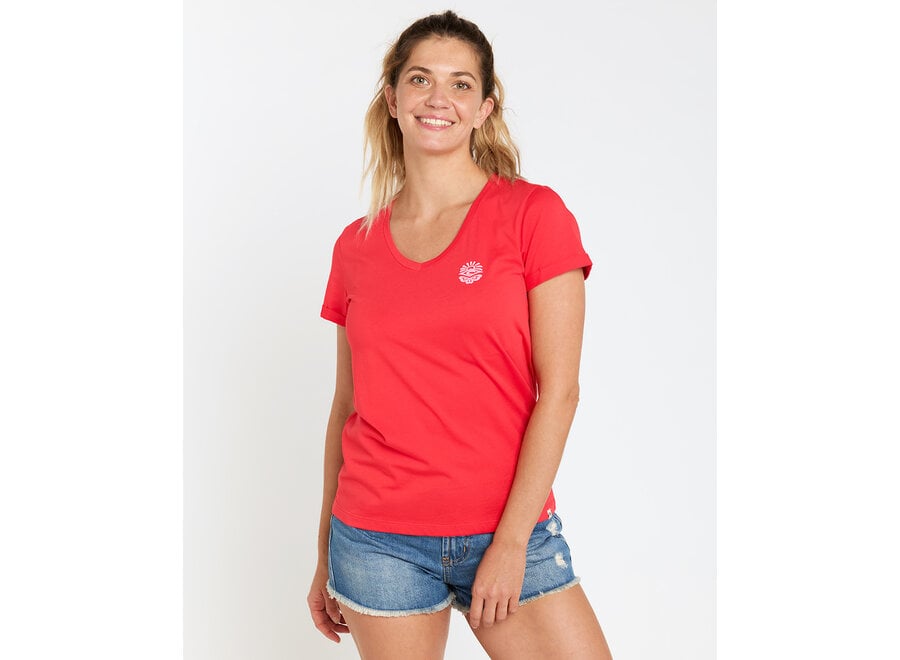 Rip Curl V Neck Tee, Hibiscus Red for Women