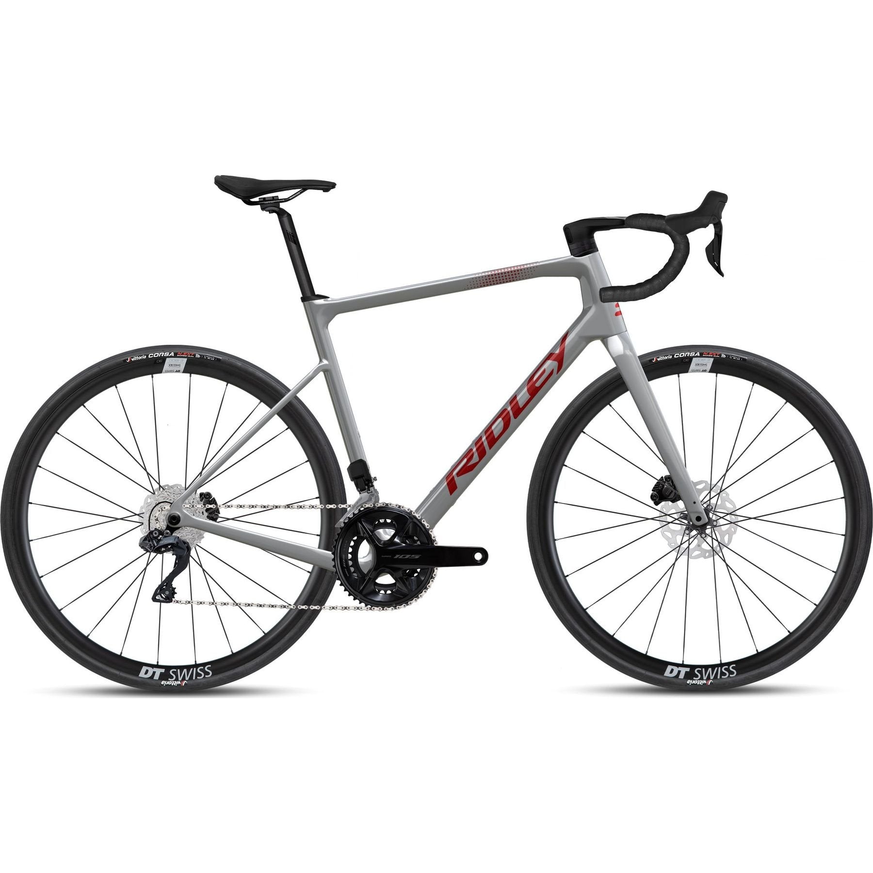Grey Ridley Grifn Road bike with red logo