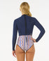 Short neoprene wetsuit for surfing and other water sports from Ripcurl, navy colour, back with zip