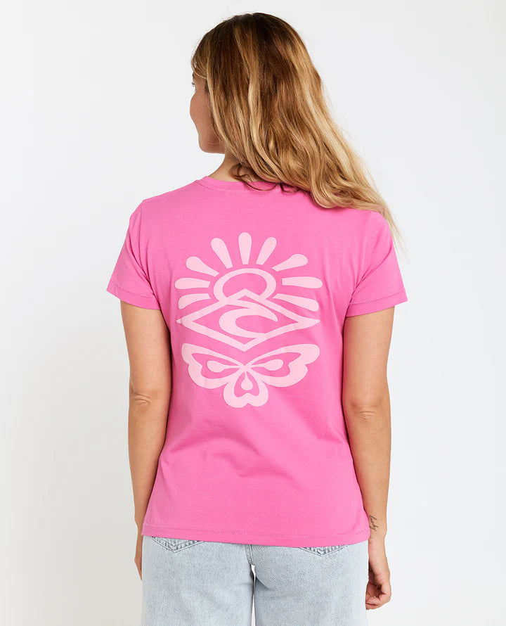 back of rip curl re-entry pink tee