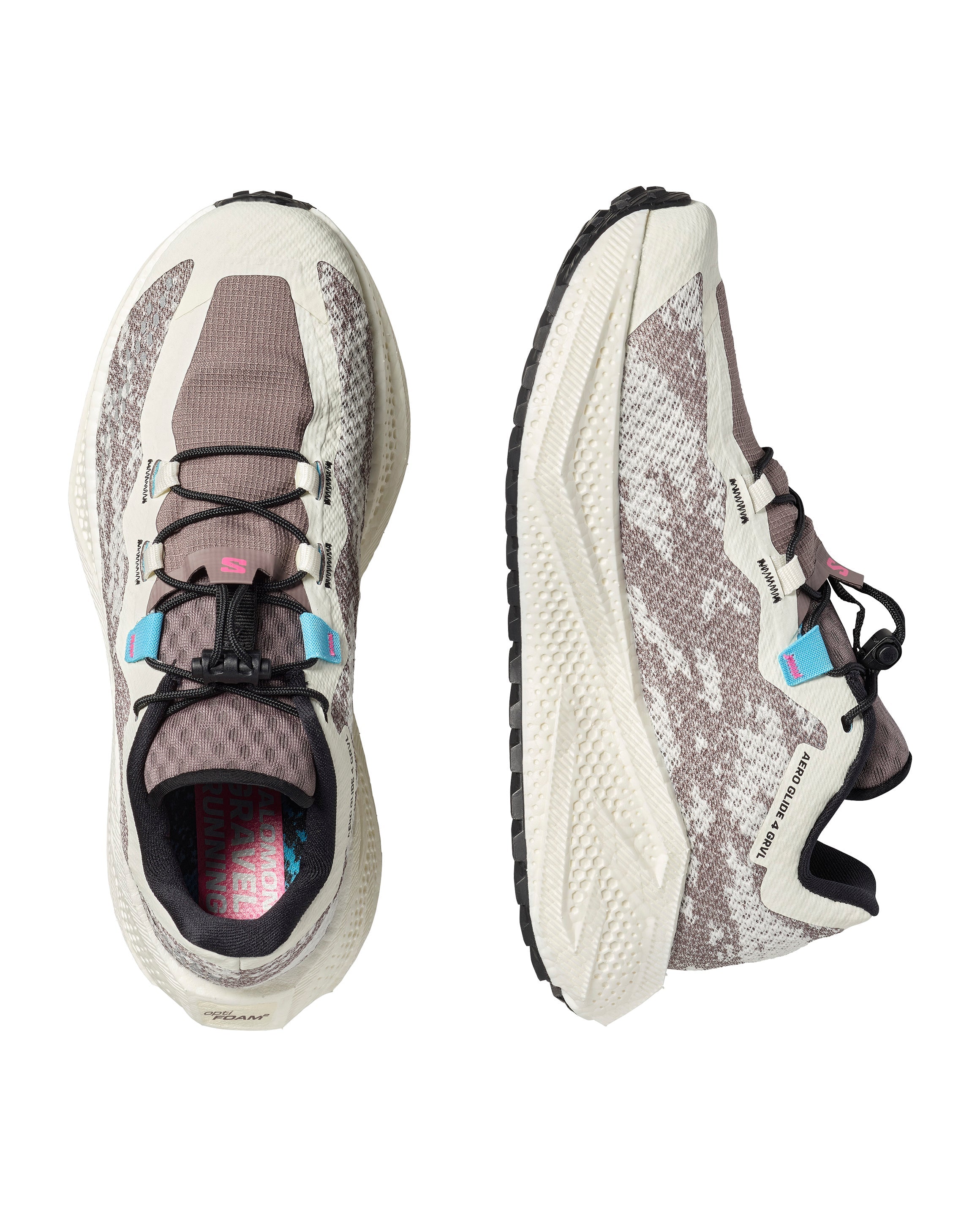 pair of salomon aero glide grvl 4 running shoes for women in vanilla ice colour