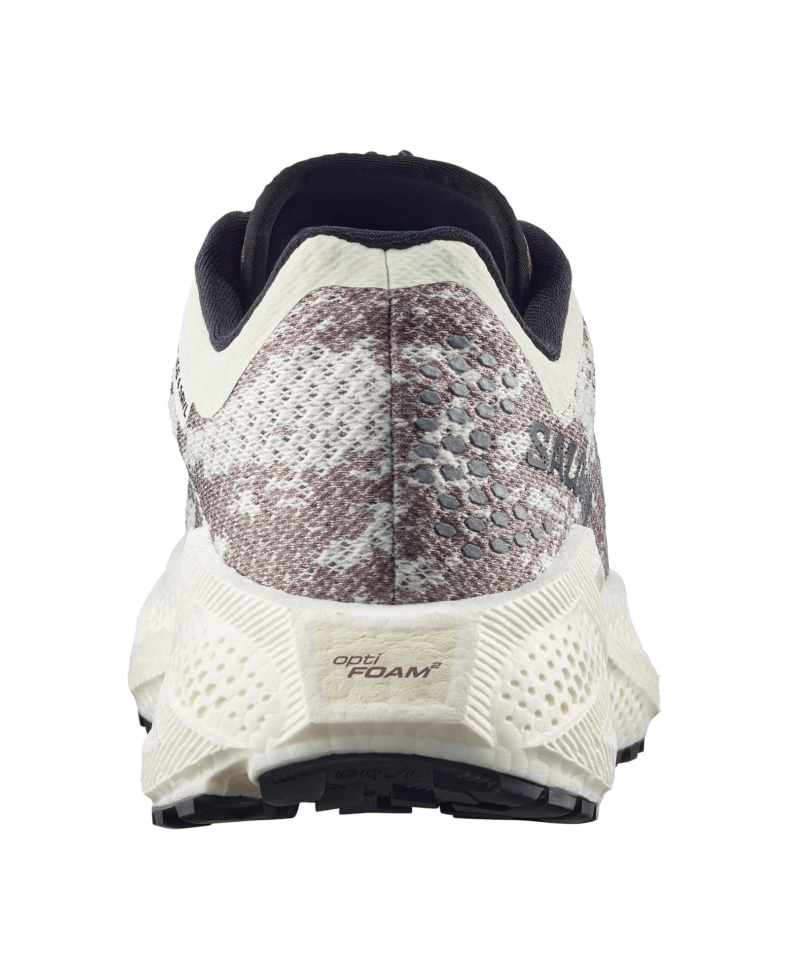 back heel of salomon aero glide grvl 4 for women, showing opti foam cushioning