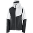 salomon bonatti trail jacket for women, waterproof trail running jacket, black and white, front of jacket on white background