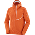 salomon bonatti trail rain jacket for men, waterproof trail running jacket, orange colour with reflective silver details, front profile of orange jacket