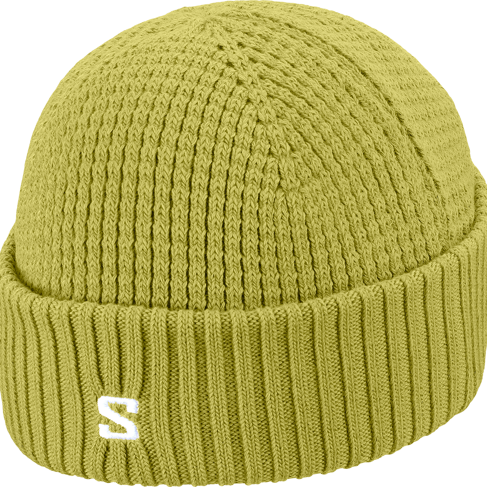salomon docker beanie, wool blend hat for warmth and comfort, olive green colour, salomon beanie  on a white background