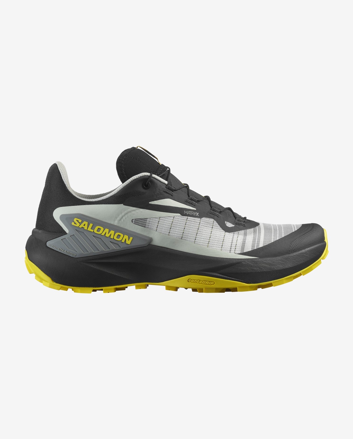 Black and yellow salomon genesis mens trail running shoe