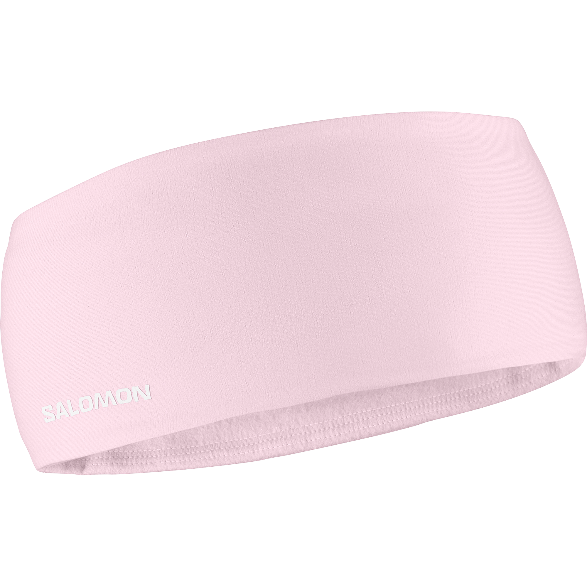 salomon run tech headband for all gender, warm and water repellent head accessory for running, light pink colour with reflective salomon logo, picture of salomon headband  on a white background