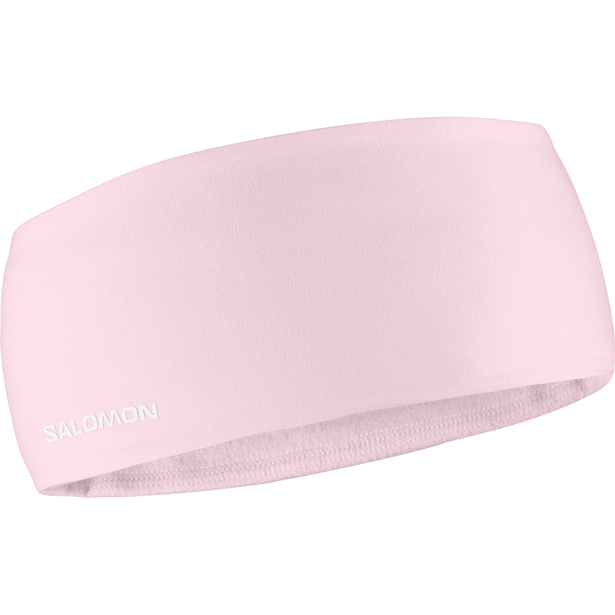 salomon run tech headband for all gender, warm and water repellent head accessory for running, light pink colour with reflective salomon logo, picture of salomon headband  on a white background