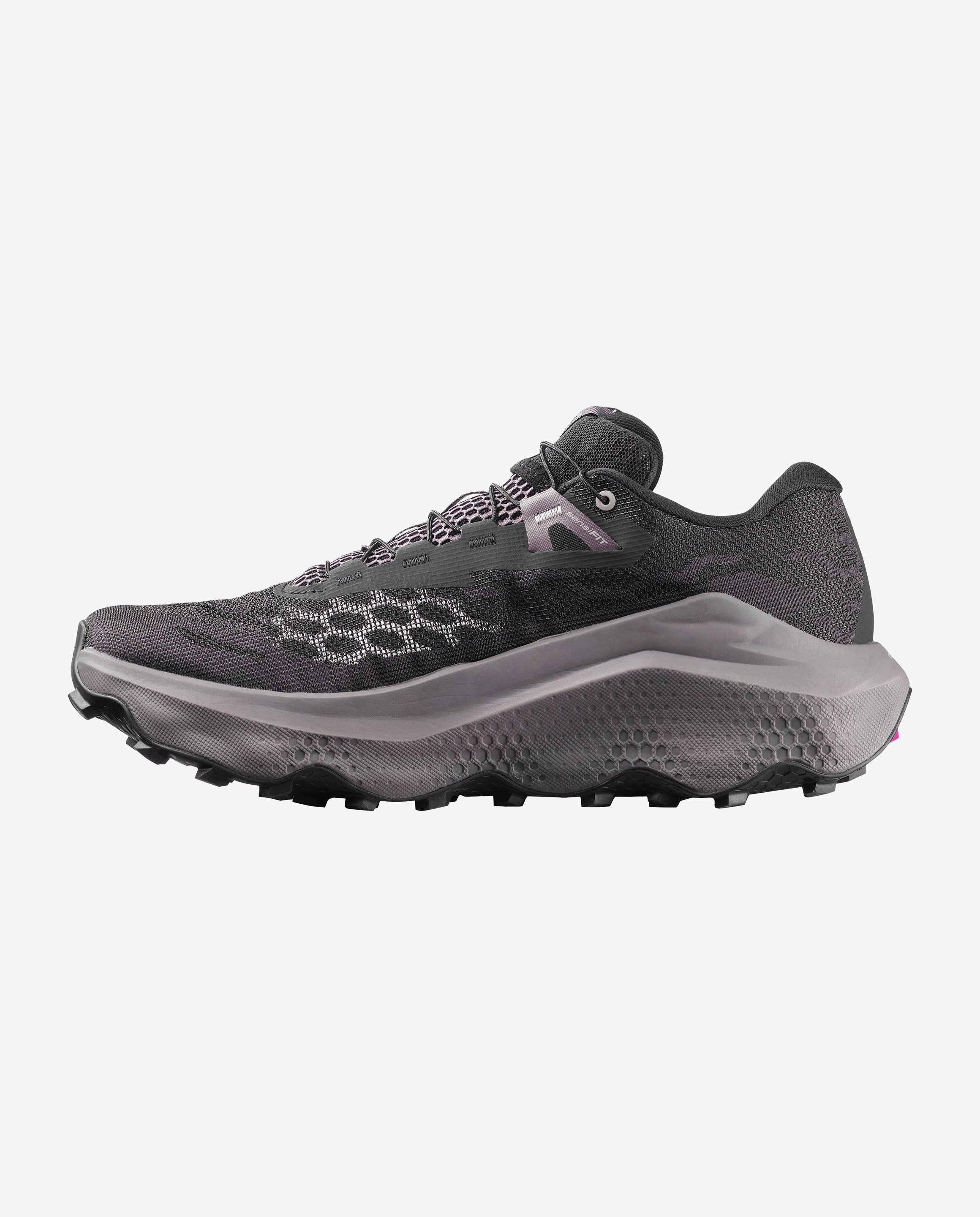 Side view of the men's Salomon Ultra Glide 4 trail running shoe in black, dark gull grey colour
