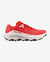 mens salomon ultra glide 4, mens trail shoe in the fiery red, vanilla ice, black colourway. Side profile picture of shoe on a white background.