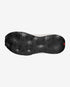 mens salomon ultra glide 4, mens trail shoe in the fiery red, vanilla ice, black colourway. side view of the shoes sole on white background.