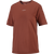 salomon shakeout core short sleeve running t-shirt for women, light and breathable run tee, dark burgundy colour with white salomon logo, salomon tee lying flat on a white background 