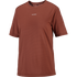 salomon shakeout core short sleeve running t-shirt for women, light and breathable run tee, dark burgundy colour with white salomon logo, salomon tee lying flat on a white background 