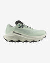 Light blue green salomon trail running shoe womens outside detail