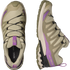 salomon xa pro 3d v9 gtx trail running and hiking shoe for women, waterproof salomon shoe, light green colour with olive green, purple and black details, side profile of both shoes on a white background