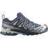 salomon xa pro 3d v9 gtx trail running and hiking shoe for men, waterproof salomon shoe, navy colour with light green details, side profile of shoe on a white background