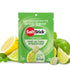 saltstick fastchews, chewable electrolyte tablets, a sachet of lemon and lime flavour saltstick fastchews on a white background with images of slices of lemons and limes
