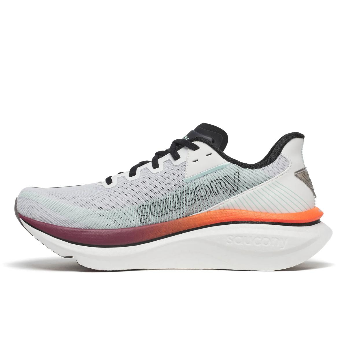 Side of Men's Saucony Endorphin Azura running shoe in white and crimson colour