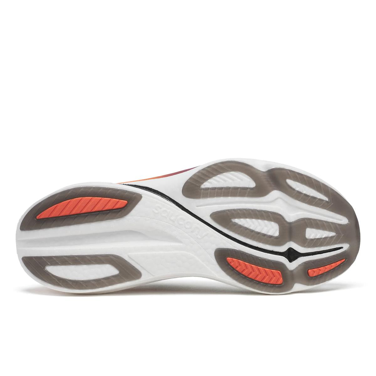 Sole of Men's Saucony Endorphin Azura running shoe in white and crimson colour