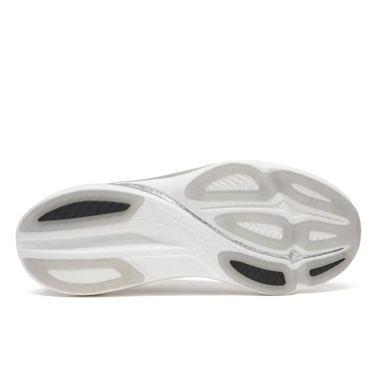 saucony endorphin azura, lightweight and energetic running shoe for men, black and white colour, profile of sole of shoe on a white background