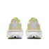 saucony endorphin azura fast light and bouncy womens road running shoe, ivory white and yellow with light blue accents, rear profile of shoe