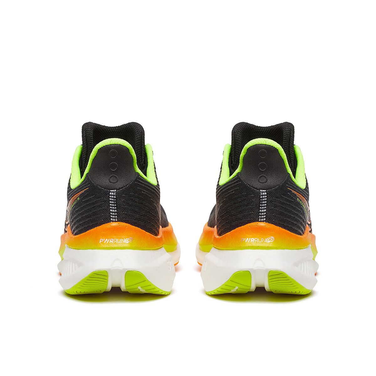 black saucony endorphin speed 5 mens running shoe with orange and green accents for racing and training heels