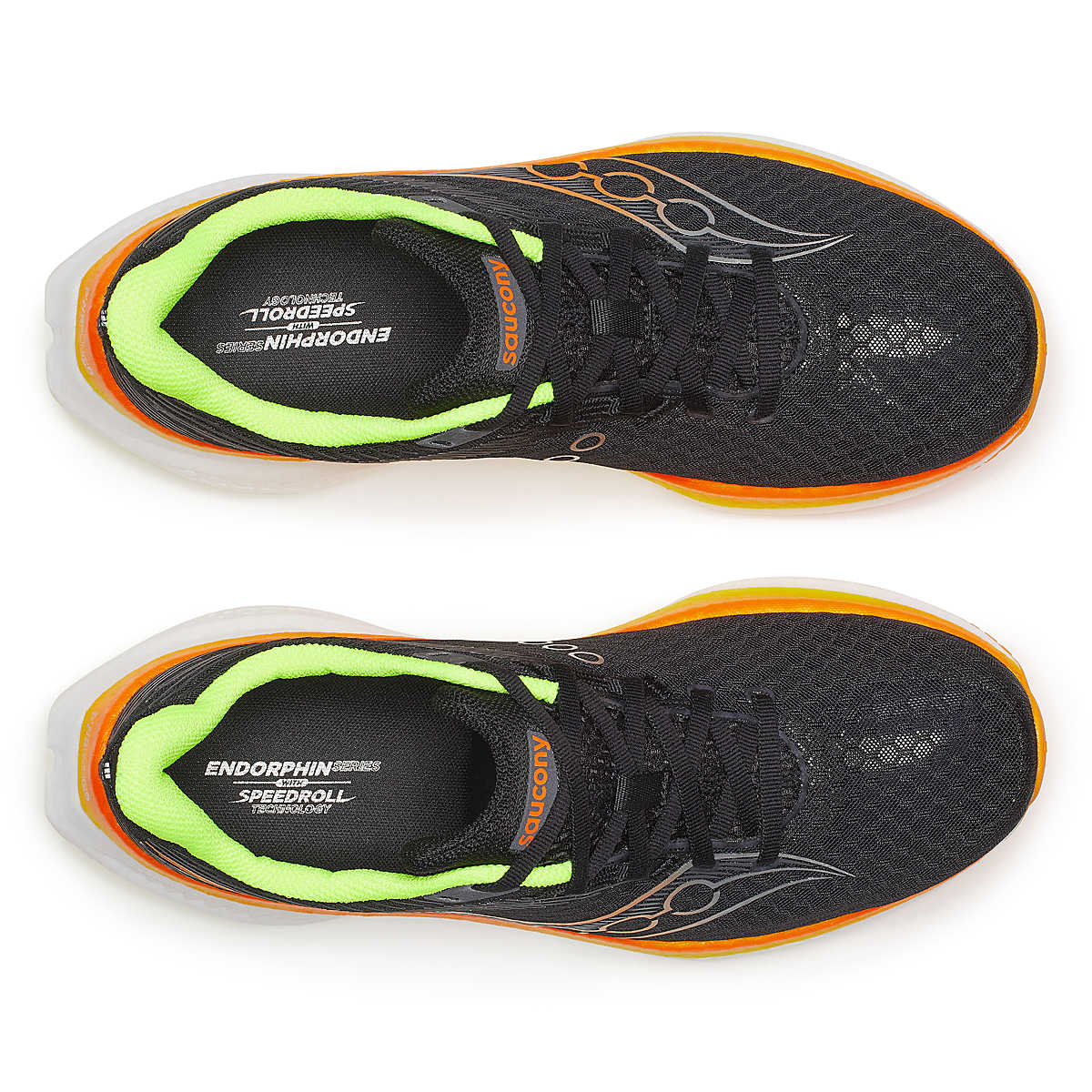 black saucony endorphin speed 5 mens running shoe with orange and green accents for racing and training top