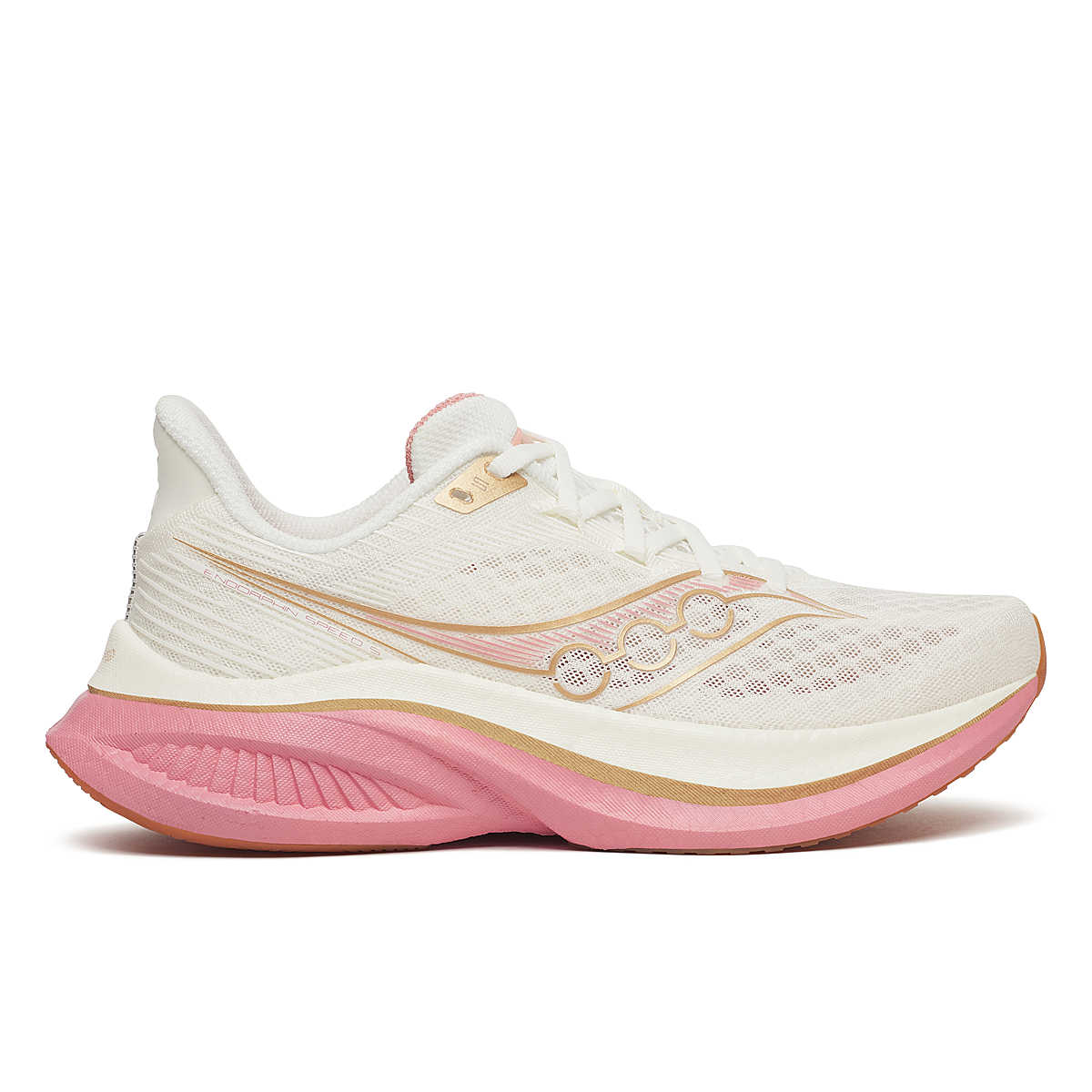 white with pink sole saucony endorphin speed 5 for women lightweight nylon plated speed running or race day shoe