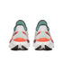 saucony endorphin speed pro 5 mens, carbon plated responsive speed shoe for road racing and speed sessions, white with red and orange details, picture of the rear of both shoes