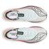 saucony endorphin speed pro 5 mens, carbon plated responsive speed shoe for road racing and speed sessions, white with red and orange details, top down view of both shoes