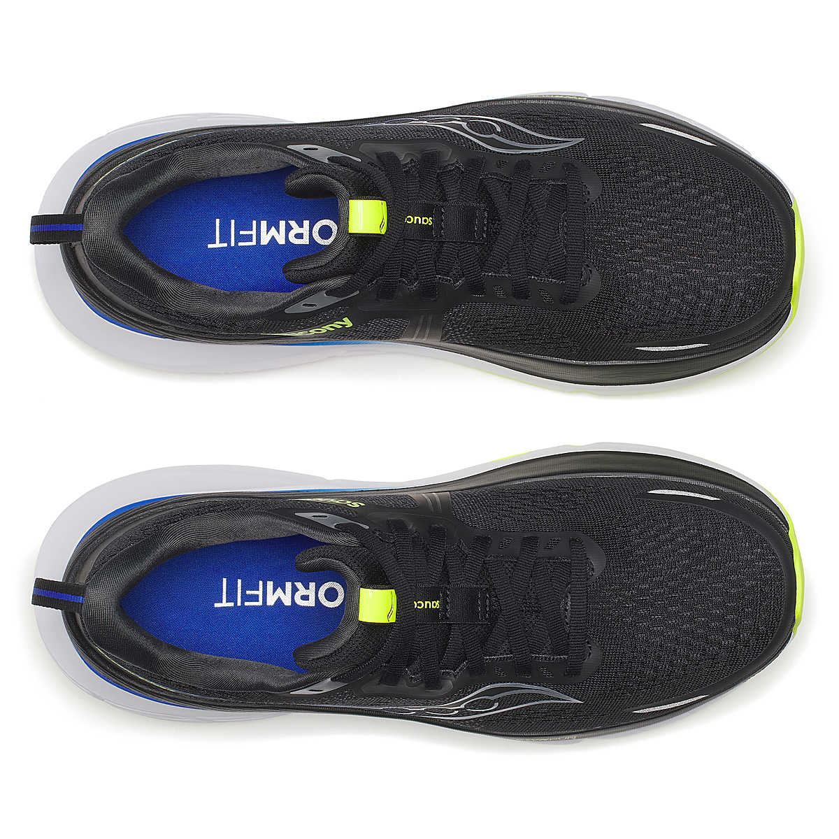 Saucony guide 18 mens running shoe with black, blue and white design