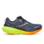 Saucony guide 18 mens running shoe with a blue upper, green midsole, and orange outsole on a white background