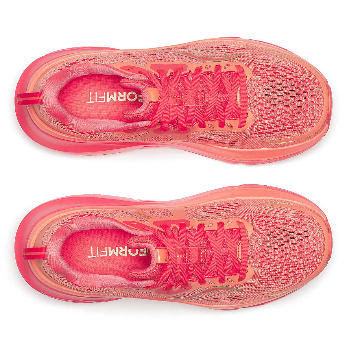 Pink an dsal on coloured  saucony guide 18 women's running shoes shown from above