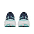 saucony guide 19 for women, supportive road running and walking shoe with good cushioning, navy and light blue with white sole, view of rear of shoes
