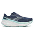 saucony guide 19 for women, supportive road running and walking shoe with good cushioning, navy and light blue with white sole, side profile of shoe
