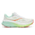 saucony guide 19 womens, cushioned supportive road running shoe, white with teal and green sole orange details, side profile of shoe