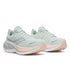 saucony hurricane 25 for women, supportive running shoe with maximum cushioning,  light pastel green with pink details, profile of two shoes