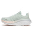 saucony hurricane 25 for women, supportive running shoe with maximum cushioning,  light pastel green with pink details, side profile of shoe